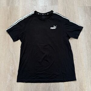 PUMA Men Crew Neck Tshirt Top Short Sleeve Logo Stripe Black Size Large
